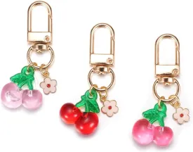 Cute Jelly Cherry Keychain 3pcs Set Fruit Shape Small Pendant Key Chain Bag Charm Car Key Ring