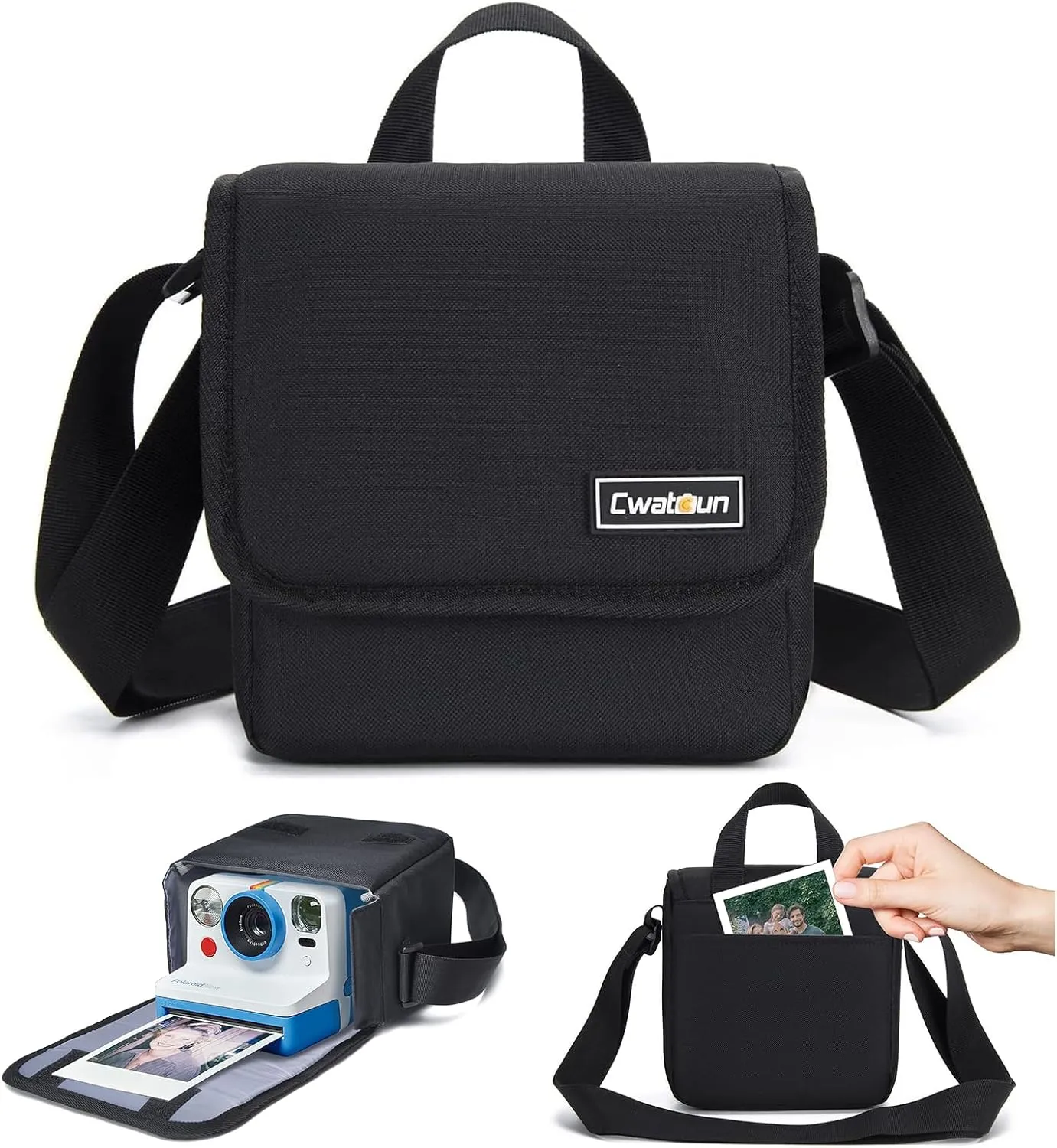 Cwatcun Polaroid Camera Bag, Travel Carrying Camera Shoulder Bag Case for Polaroid Now  Generation 2, Polaroid Originals OneStep , Onestep 2, Now I-Type Instant Film, Polaroid 600 Film Camera, Black