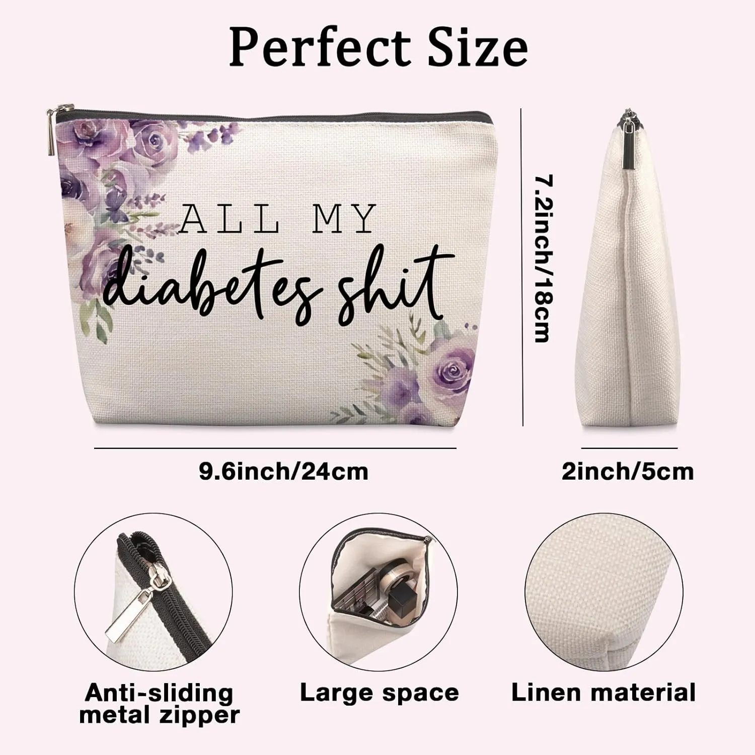 Diabetes Care Funny Gifts for Women, Funny Diabetes Travel Case, Diabetes Care Gag Gifts Mothers Day Birthday Gifts for Women Grandma All My Diabetes Shit Diabetic Bags for Supplies
