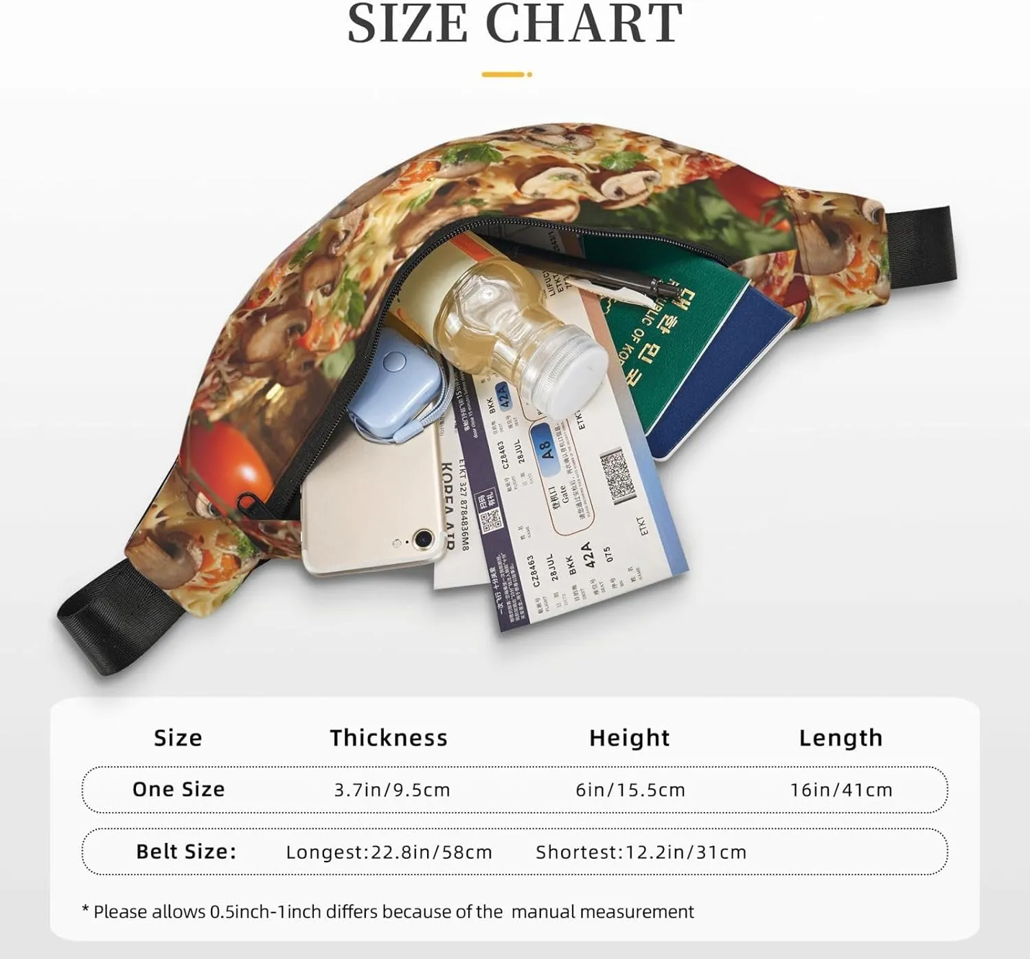 Fanny Pack Belt Bag for Women Men Waterproof Waist Pack Seaside Town Waist Bag with Adjustable Strap, Mushrooms Tomatoes Pizza, One Size