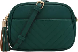 FashionPuzzle Chevron Quilted Crossbody Camera Bag with Chain Strap and Tassel