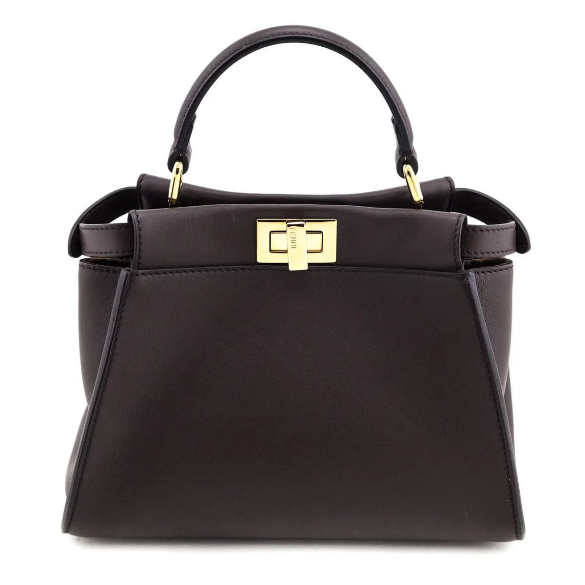 Fendi Chocolate Vitello Seta Mini Iconic Peekaboo Bag