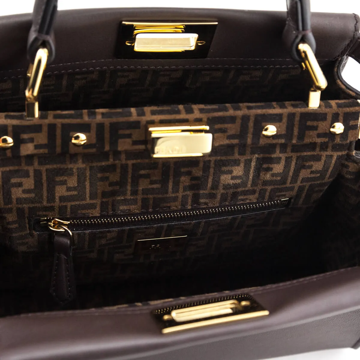Fendi Chocolate Vitello Seta Mini Iconic Peekaboo Bag