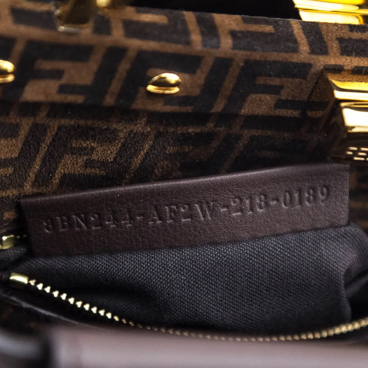 Fendi Chocolate Vitello Seta Mini Iconic Peekaboo Bag