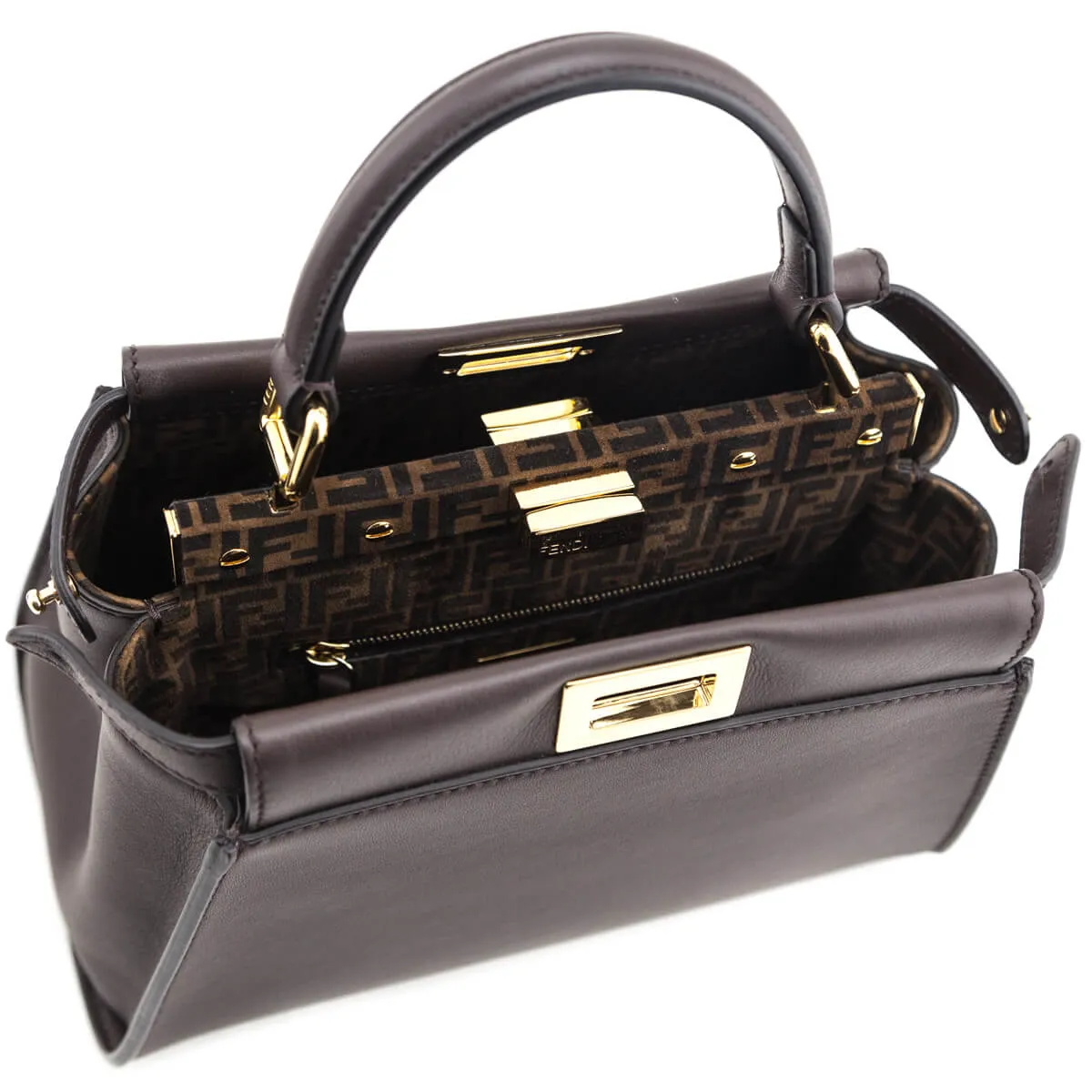 Fendi Chocolate Vitello Seta Mini Iconic Peekaboo Bag