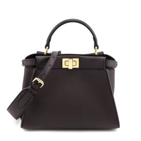 Fendi Chocolate Vitello Seta Mini Iconic Peekaboo Bag