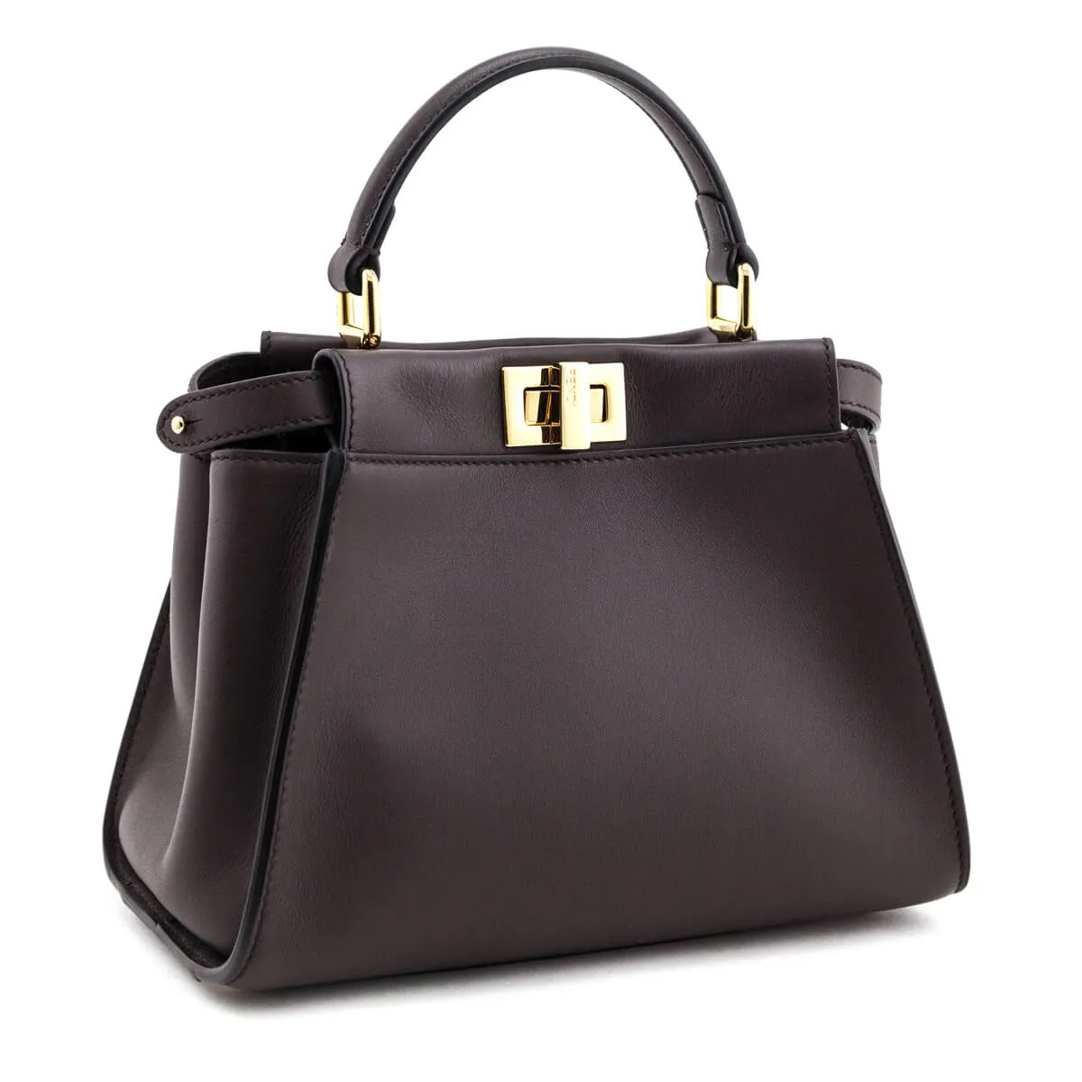 Fendi Chocolate Vitello Seta Mini Iconic Peekaboo Bag
