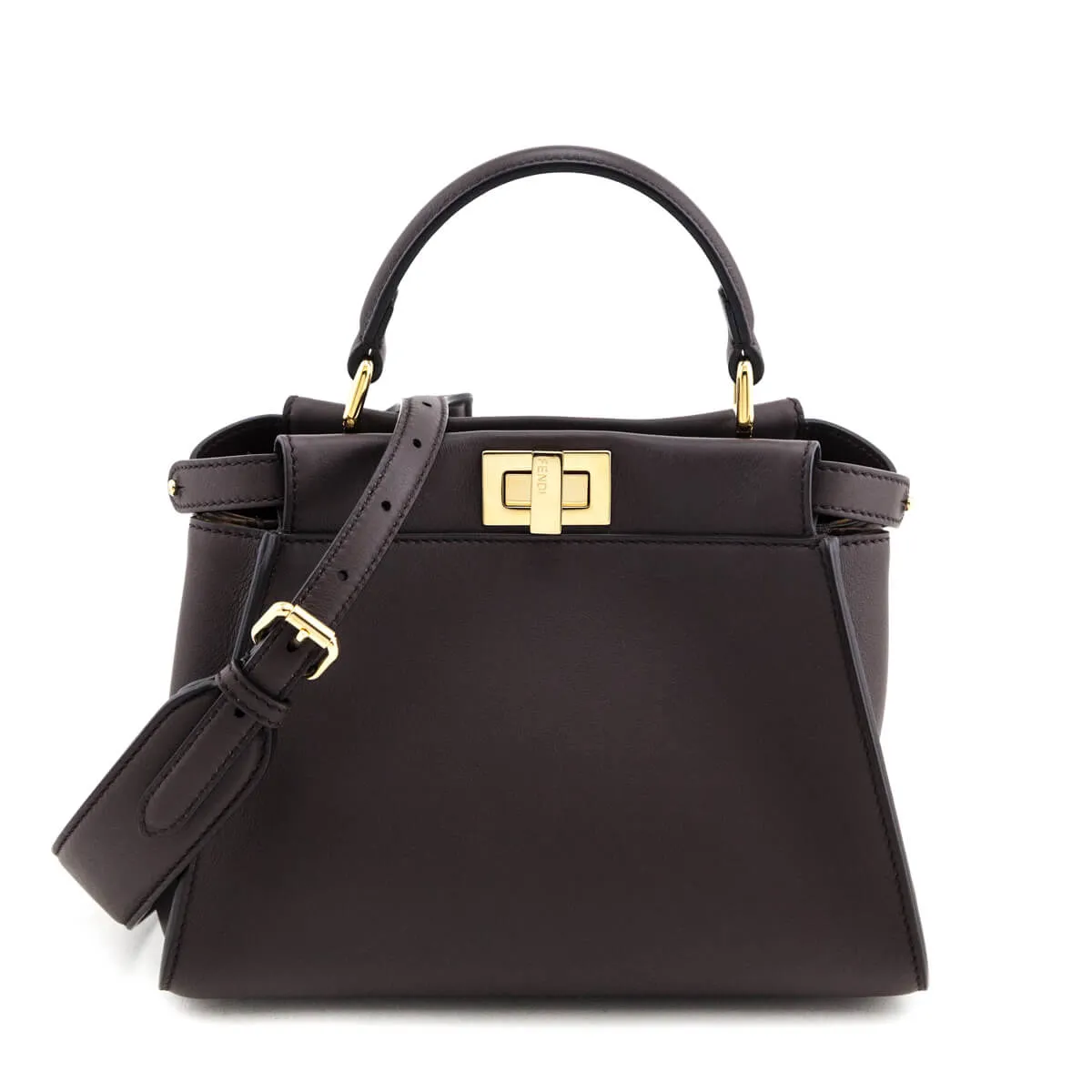 Fendi Chocolate Vitello Seta Mini Iconic Peekaboo Bag