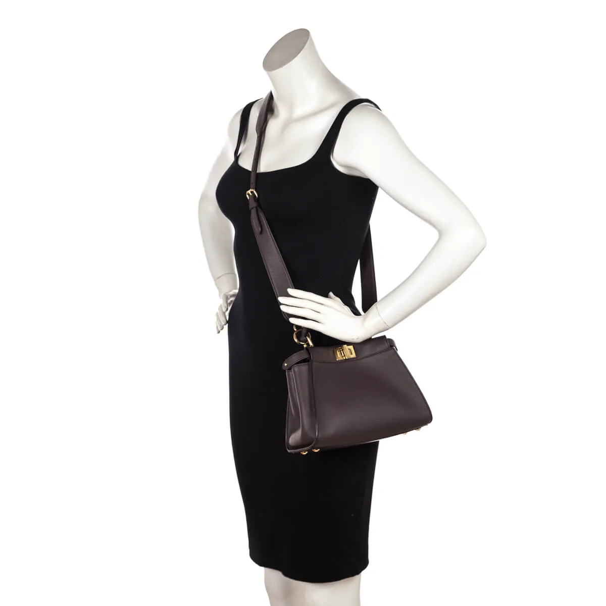 Fendi Chocolate Vitello Seta Mini Iconic Peekaboo Bag