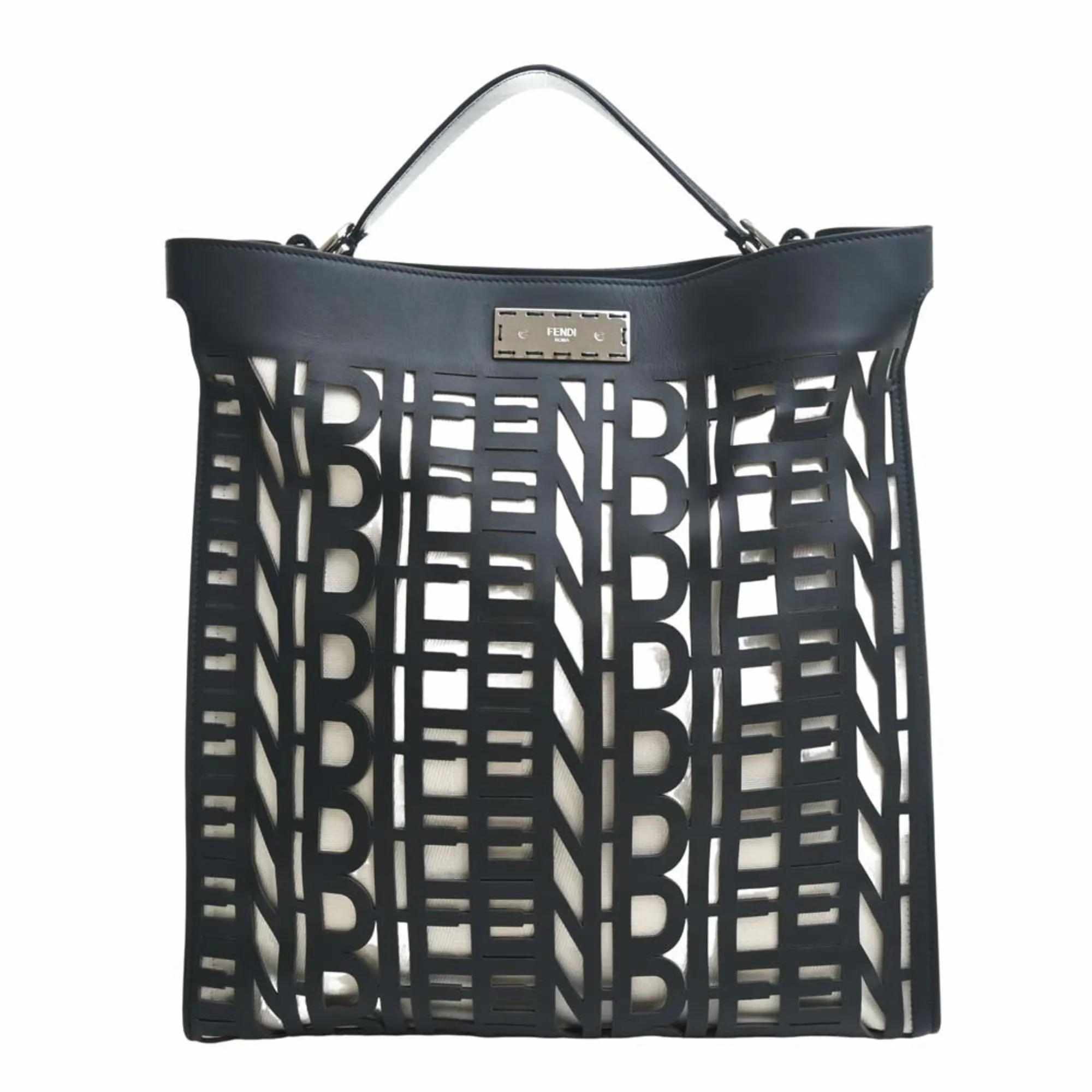 FENDI Leather Canvas Peekaboo X-Rite Shoulder Bag 7V47 Black Natural Ladies