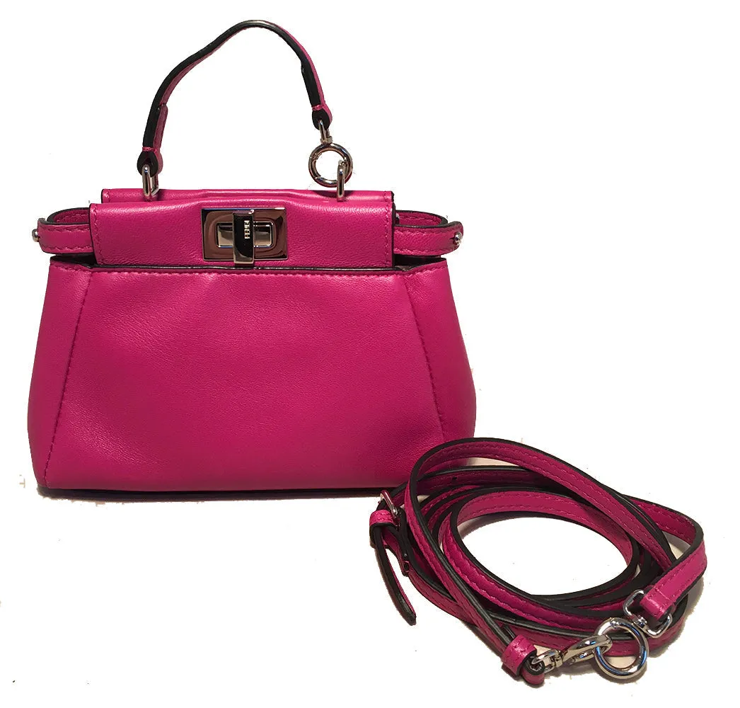 Fendi Micro Mini Fuchsia Pink Peekaboo Bag with Shoulder Strap
