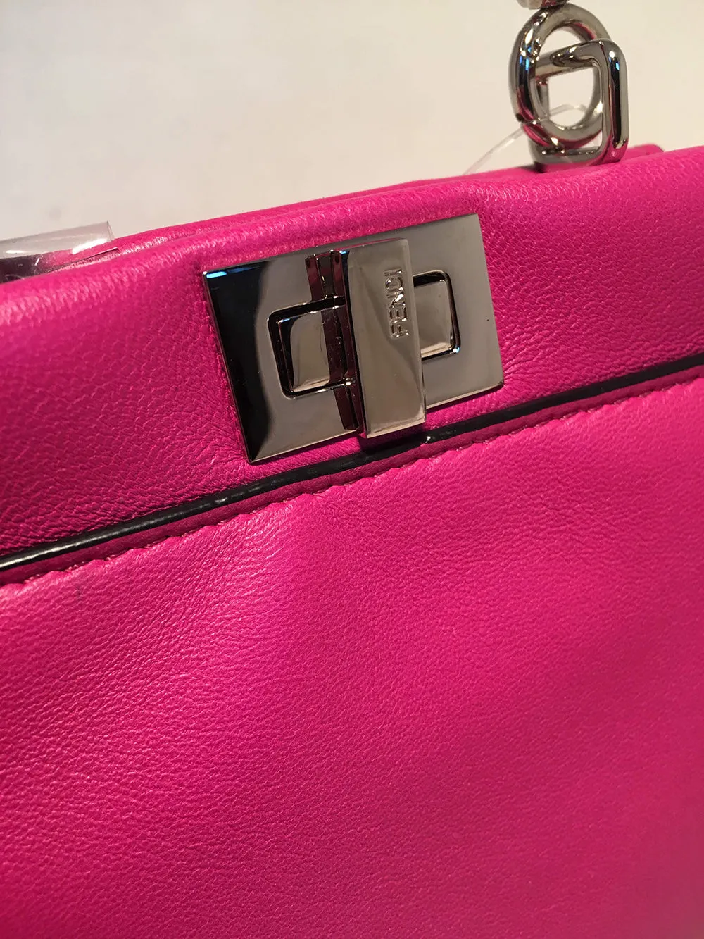 Fendi Micro Mini Fuchsia Pink Peekaboo Bag with Shoulder Strap
