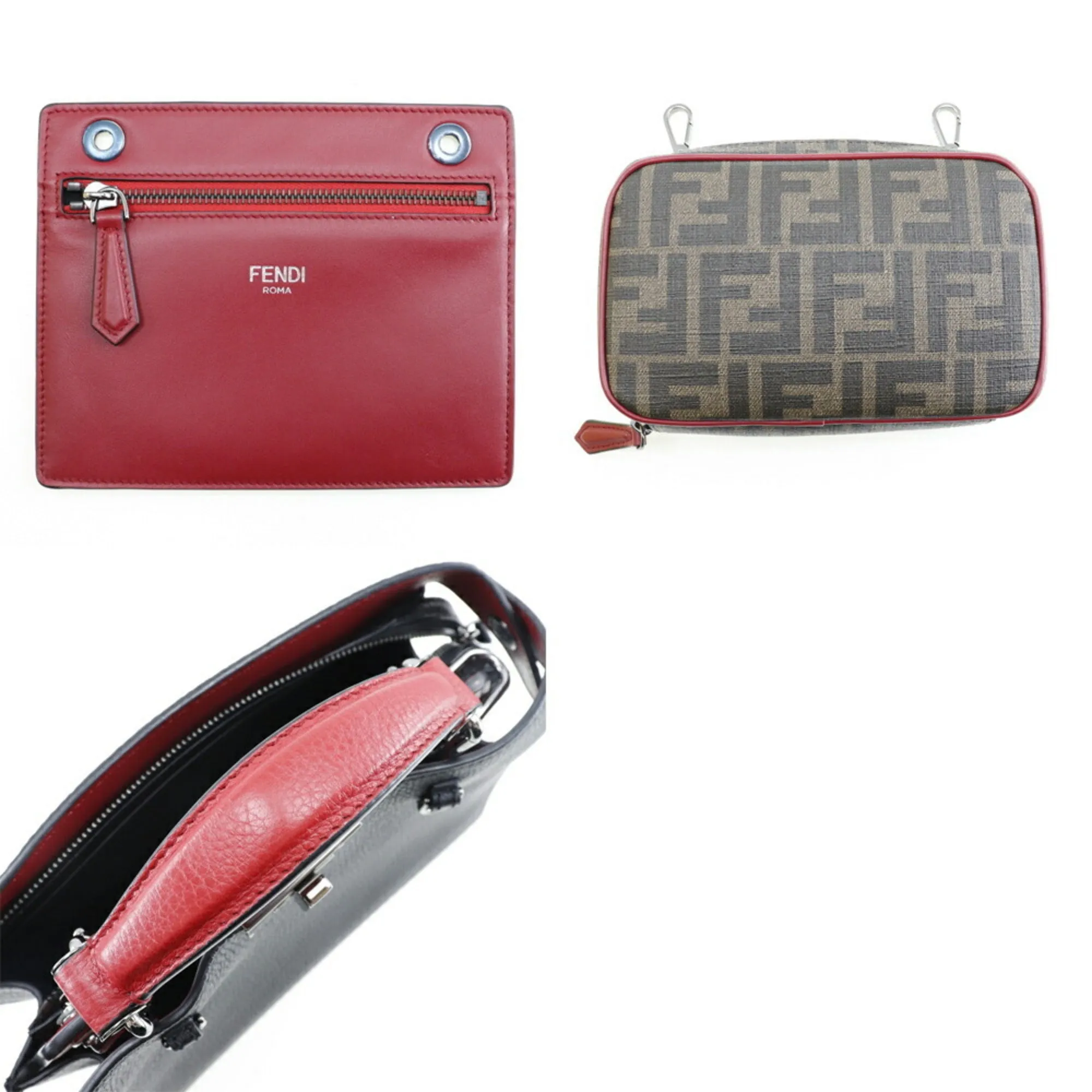 FENDI Peekaboo ISeeU Small Handbag Zucca 7VA530 Calf Made in Italy Black/Red Turnlock Women's
