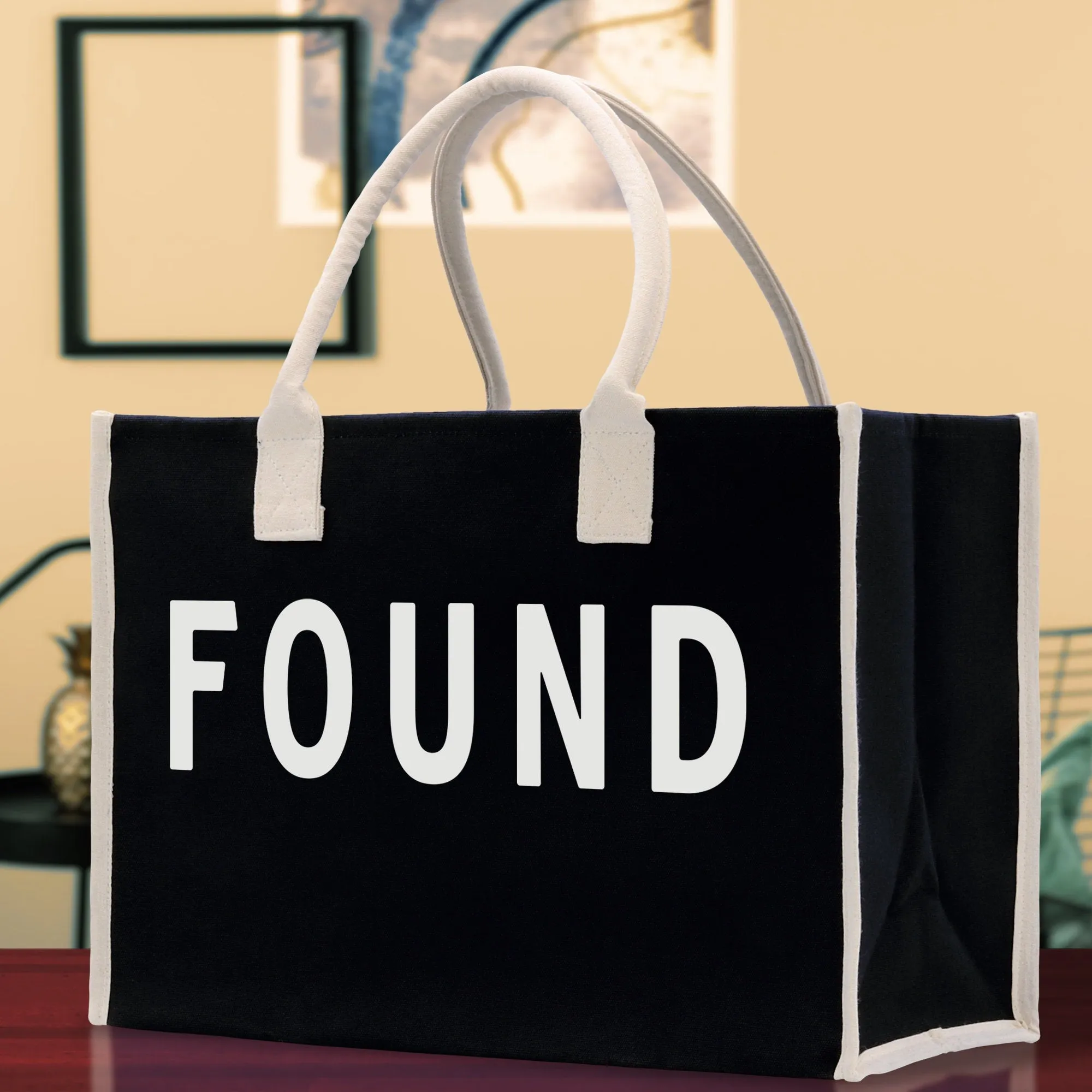 Found Cotton Canvas Chic Beach Tote Bag Multipurpose Tote Weekender Tote Gift for Her Outdoor Tote Vacation Tote Large Bag