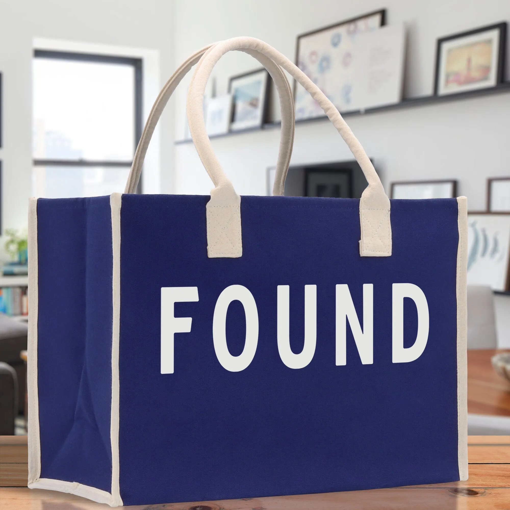 Found Cotton Canvas Chic Beach Tote Bag Multipurpose Tote Weekender Tote Gift for Her Outdoor Tote Vacation Tote Large Bag