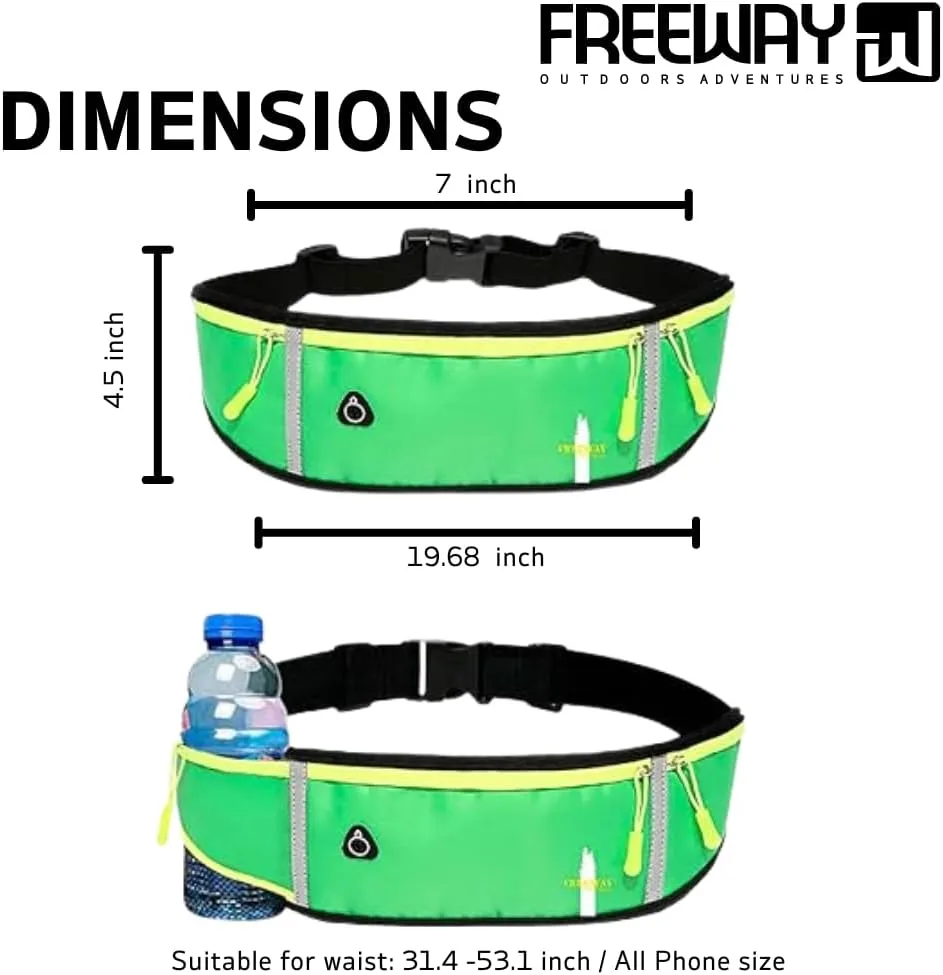 FREEWAYMultifunction Running Bag - Sports belt - Training Belt with Water Bottle Holder - Sports Belt with Zipper - for Men and Women (GREEN)