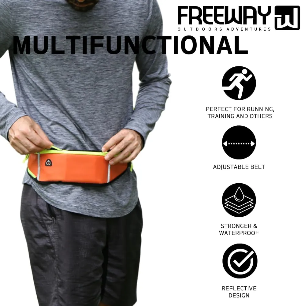 FREEWAYMultifunction Running Bag - Sports belt - Training Belt with Water Bottle Holder - Sports Belt with Zipper - for Men and Women (ORANGE)