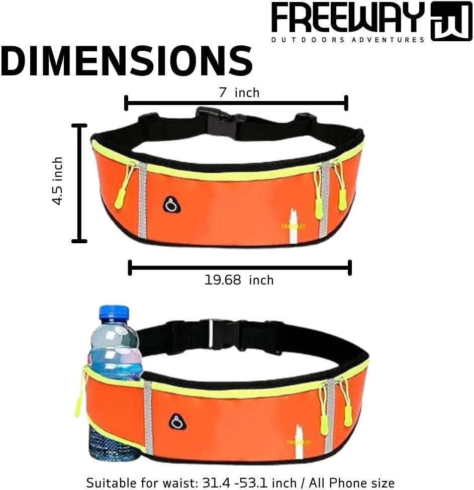 FREEWAYMultifunction Running Bag - Sports belt - Training Belt with Water Bottle Holder - Sports Belt with Zipper - for Men and Women (ORANGE)