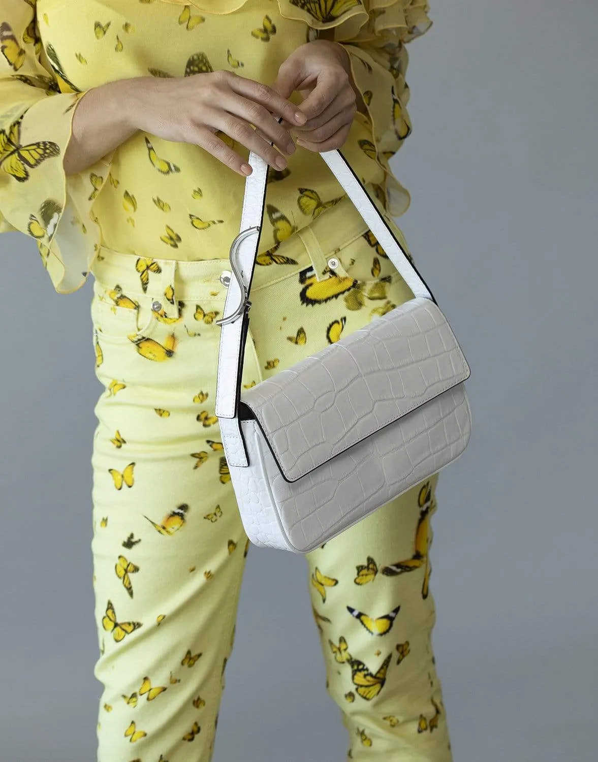 Fresh White Croc Embossed Tommy Leather Bag