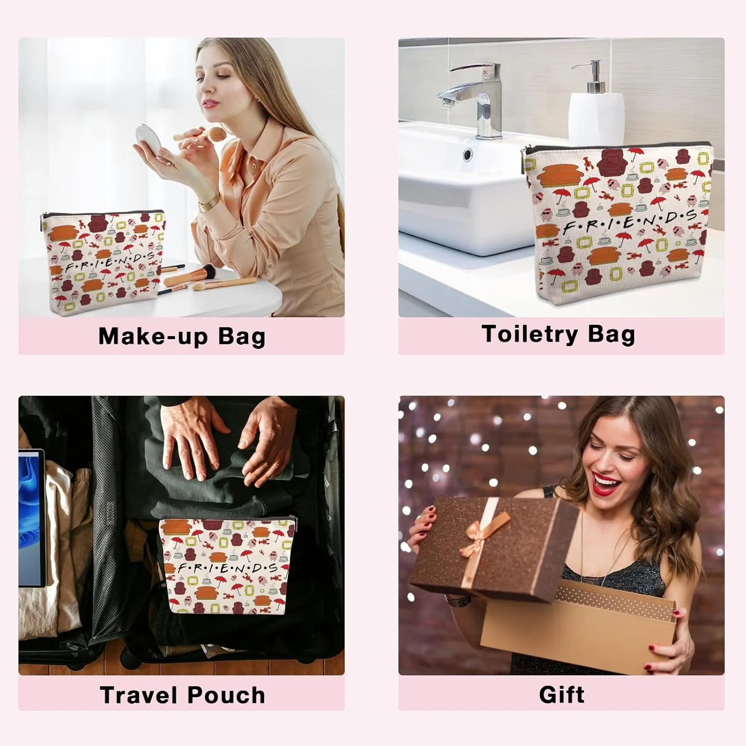 Friends TV Show Merchandise Gifts for Women Travel Cosmetic Bag, Funny Friends TV Show Merchandise Birthday Friendship Gifts for Women Fans Bestie