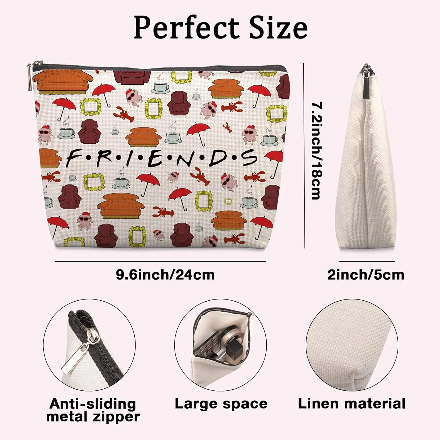 Friends TV Show Merchandise Gifts for Women Travel Cosmetic Bag, Funny Friends TV Show Merchandise Birthday Friendship Gifts for Women Fans Bestie