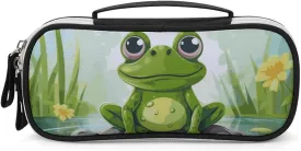 Frog in A Pond Leather Makeup Bag Portable Small Cosmetic Organizer Waterproof Toiletry Bags Brushes Pencils And Travel Make Up Accessories