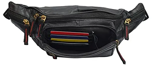 Genuine Leather Fanny Pack Front Pocket RFID Travel Outdoor Hiking Bottle holder Pouch Wallet Purse for Men Women
