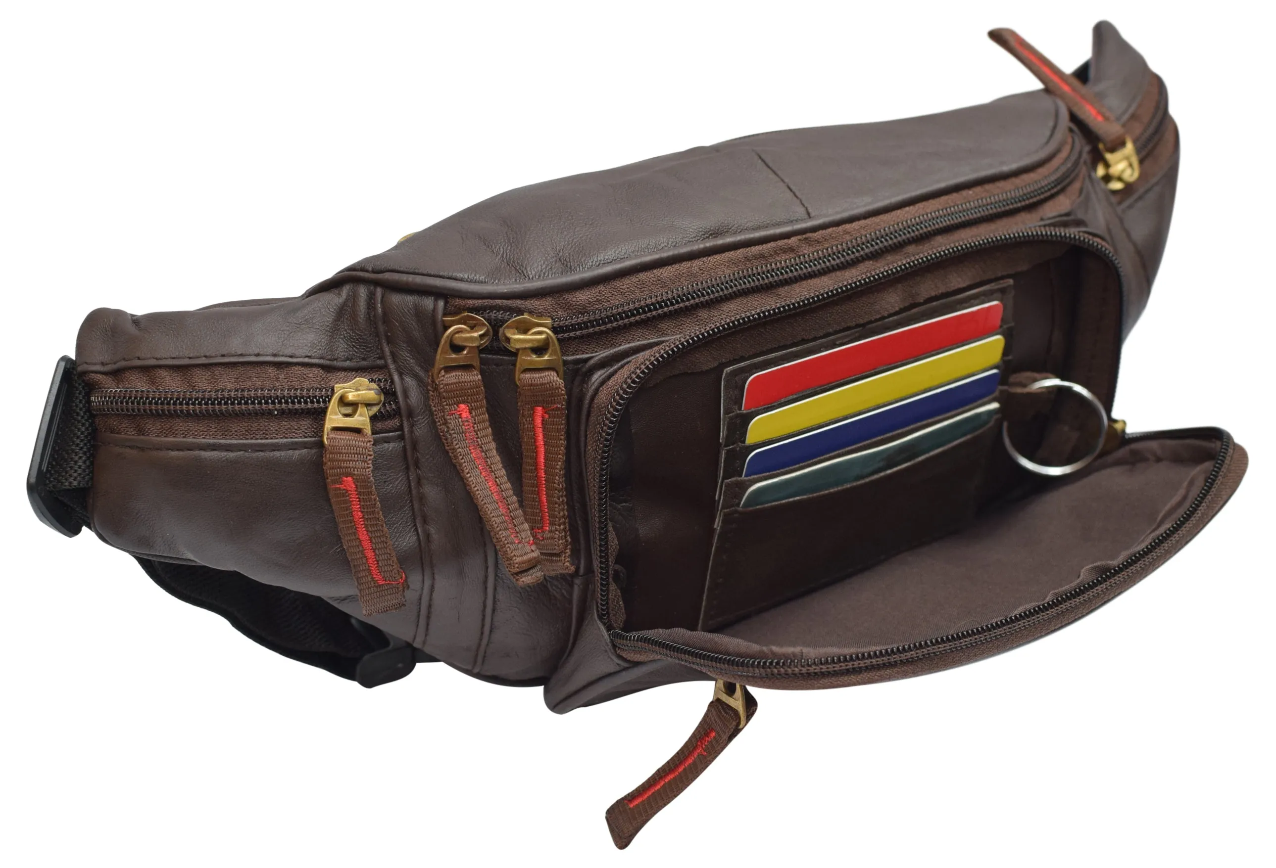 Genuine Leather Fanny Pack Front Pocket RFID Travel Outdoor Hiking Bottle holder Pouch Wallet Purse for Men Women