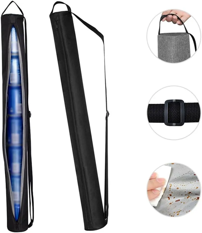 Golf Beer Cooler Bag 7 Can Cooler Sleeve Long Golf Beer Sleeve Beverage Beer Bag Beer Can Cooling Tube with Adjustable Shoulder Strap Black