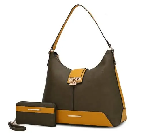 Graciela Chic Color-Block Vegan Leather Hobo Bag with Coordinating Wallet