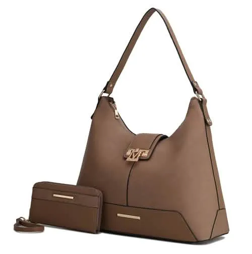Graciela Chic Color-Block Vegan Leather Hobo Bag with Coordinating Wallet