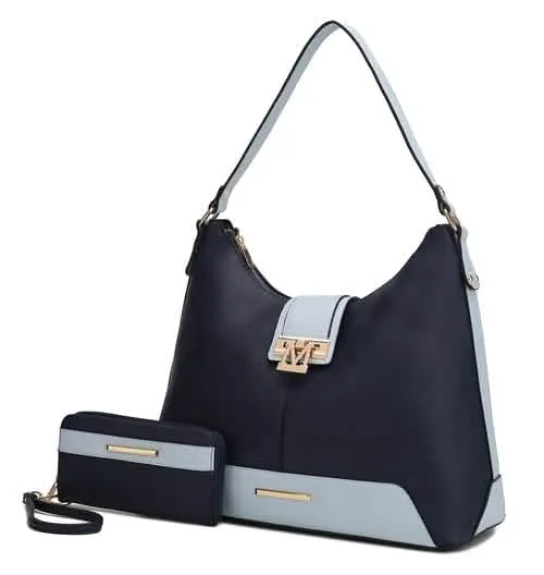 Graciela Chic Color-Block Vegan Leather Hobo Bag with Coordinating Wallet