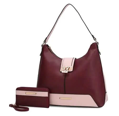 Graciela Chic Color-Block Vegan Leather Hobo Bag with Coordinating Wallet