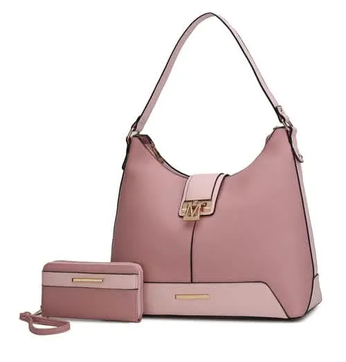 Graciela Chic Color-Block Vegan Leather Hobo Bag with Coordinating Wallet