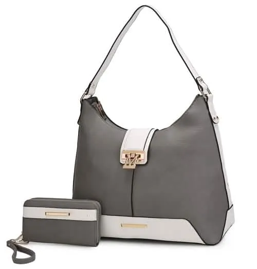 Graciela Chic Color-Block Vegan Leather Hobo Bag with Coordinating Wallet