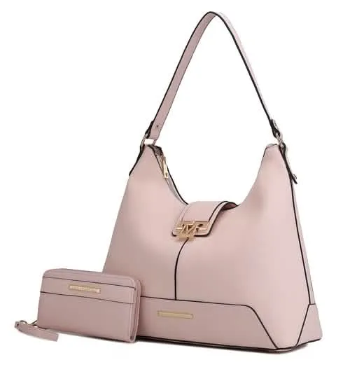 Graciela Chic Color-Block Vegan Leather Hobo Bag with Coordinating Wallet