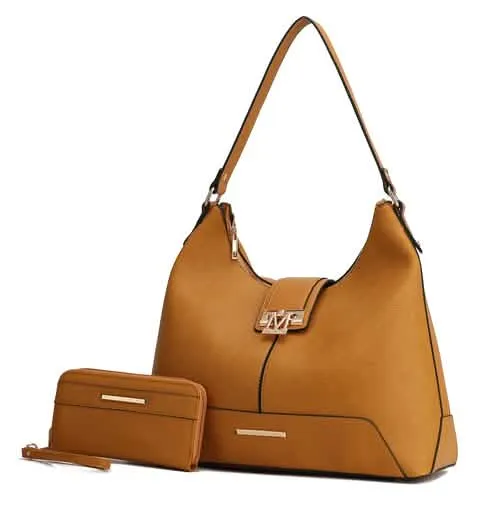 Graciela Chic Color-Block Vegan Leather Hobo Bag with Coordinating Wallet