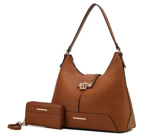 Graciela Chic Color-Block Vegan Leather Hobo Bag with Coordinating Wallet