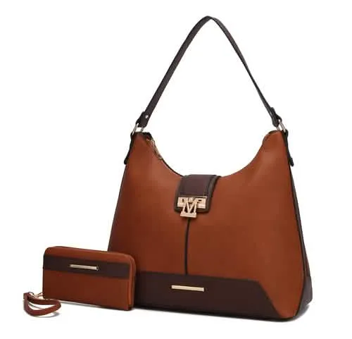 Graciela Chic Color-Block Vegan Leather Hobo Bag with Coordinating Wallet