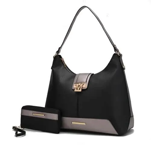 Graciela Chic Color-Block Vegan Leather Hobo Bag with Coordinating Wallet