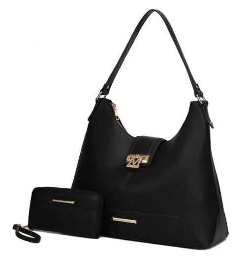 Graciela Chic Color-Block Vegan Leather Hobo Bag with Coordinating Wallet