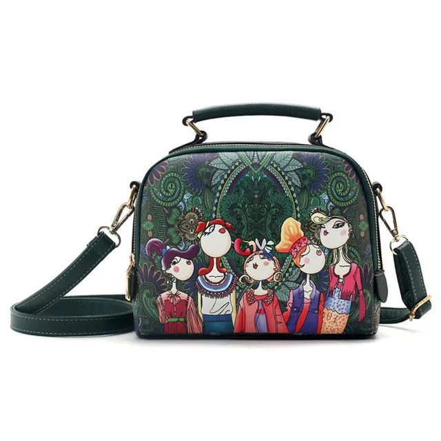 High Quality Pu Leather Ladies Green Cartoon Handbag Shoulder Bag Female