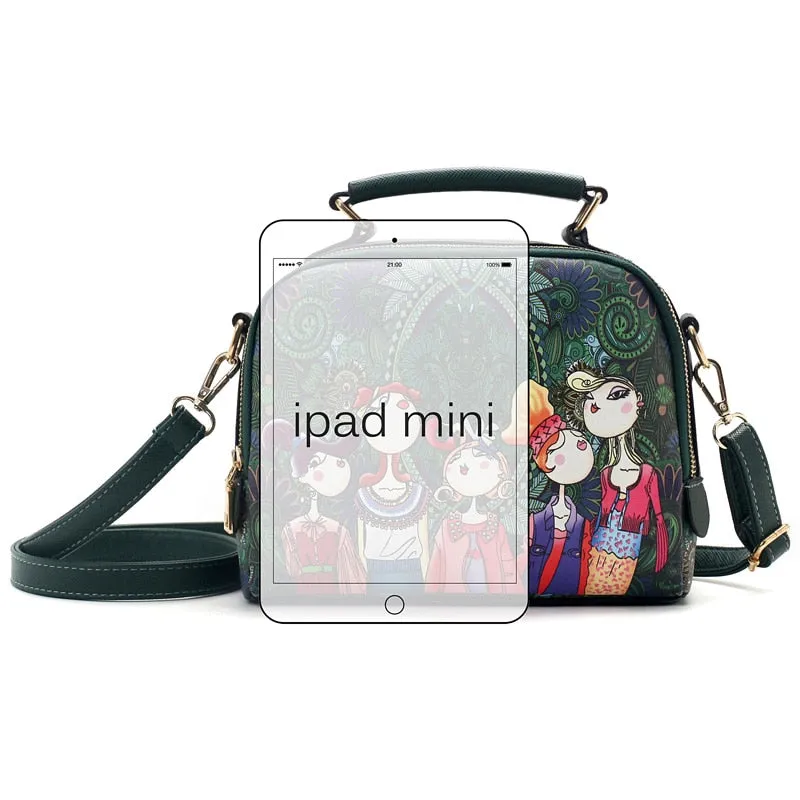 High Quality Pu Leather Ladies Green Cartoon Handbag Shoulder Bag Female