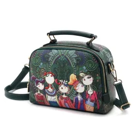 High Quality Pu Leather Ladies Green Cartoon Handbag Shoulder Bag Female