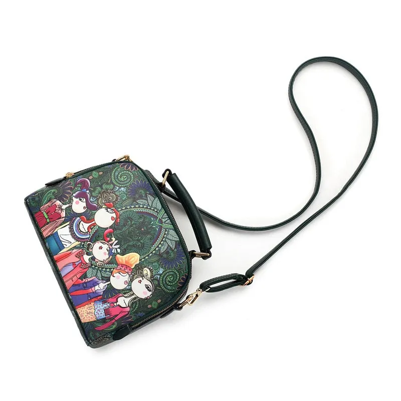 High Quality Pu Leather Ladies Green Cartoon Handbag Shoulder Bag Female