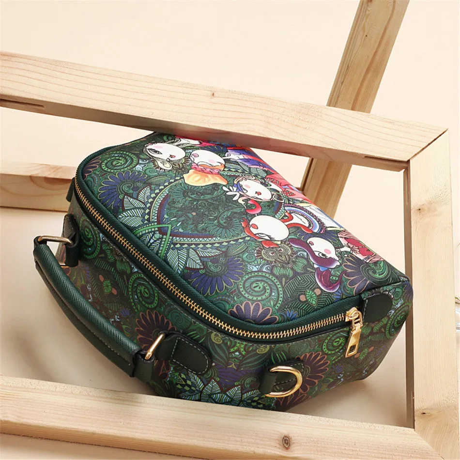 High Quality Pu Leather Ladies Green Cartoon Handbag Shoulder Bag Female