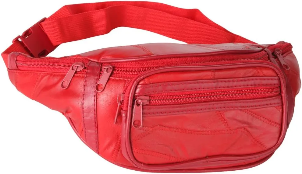 Home-X Genuine Leather Lambskin Waist Bag, Fanny Pack (Red)