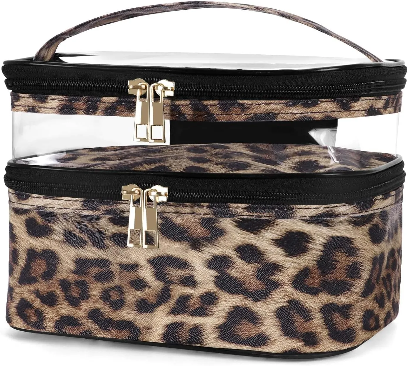 HUA ANGEL Double-layer Cosmetic Bag Travel Makeup Bag for Women Leather Cosmetic Case Portable Travel-Size Toiletry Organizer