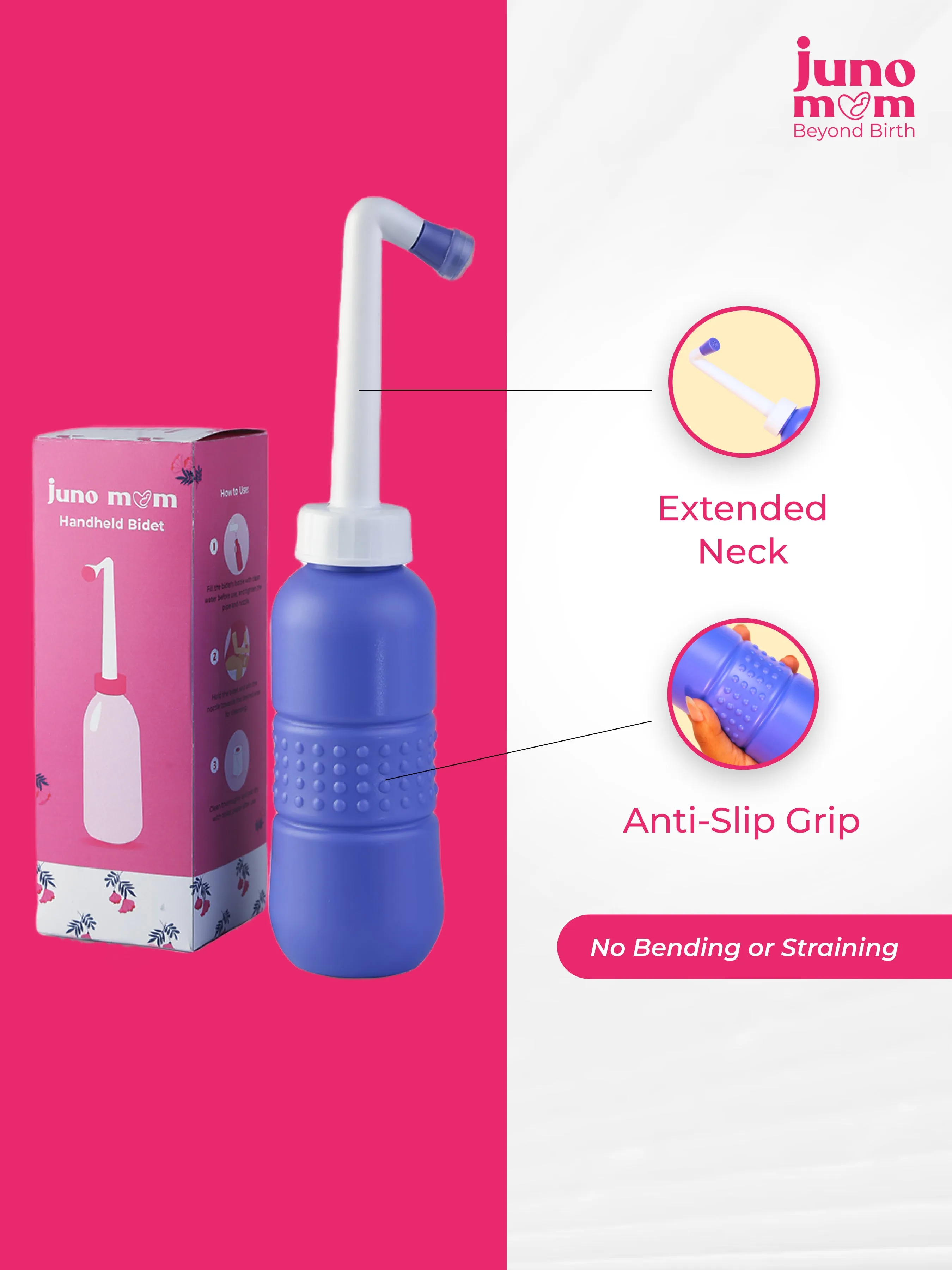 Juno Mom Portable Bidet | 450 mL Travel Bidet with Storage Bag