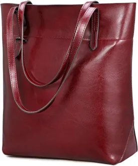 Kattee Vintage Genuine Leather Tote Shoulder Handbag for Woman with Adjustable Handles